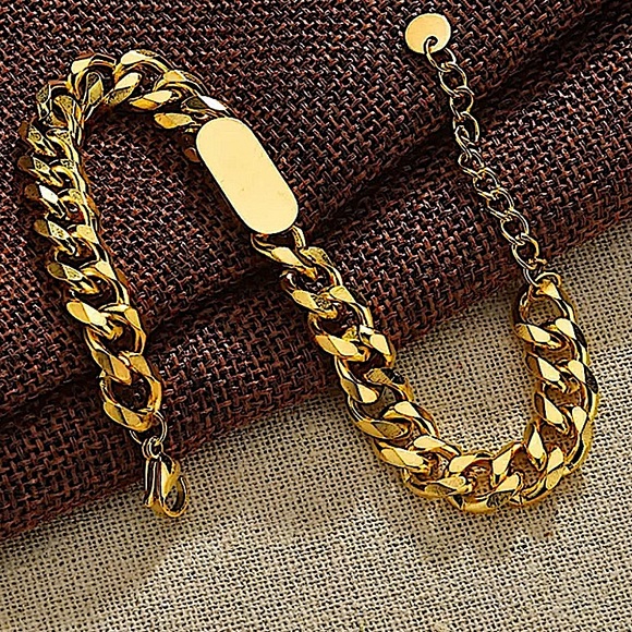 Gold Plated Cuban Square Plate Miami Unisex Minimalist Bracelet - Picture 2 of 7